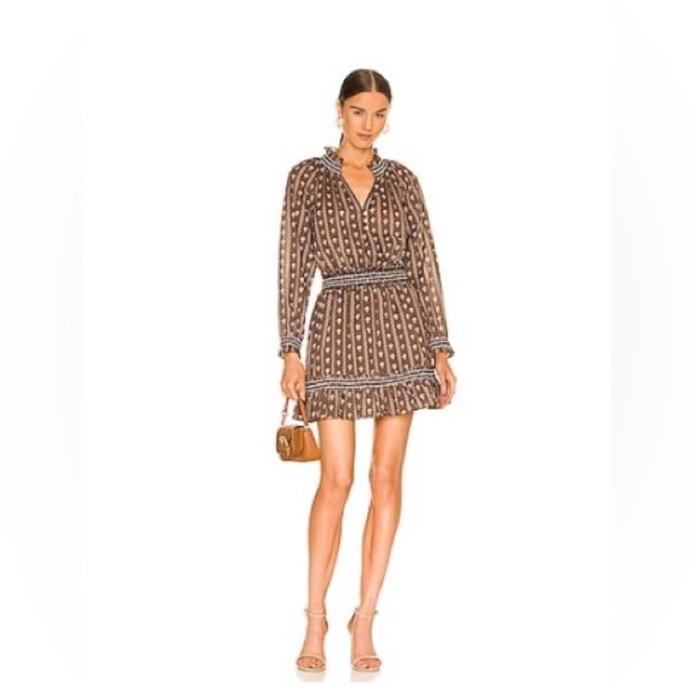 Veronica Beard Brown Long Sleeve V-Neck Sundress